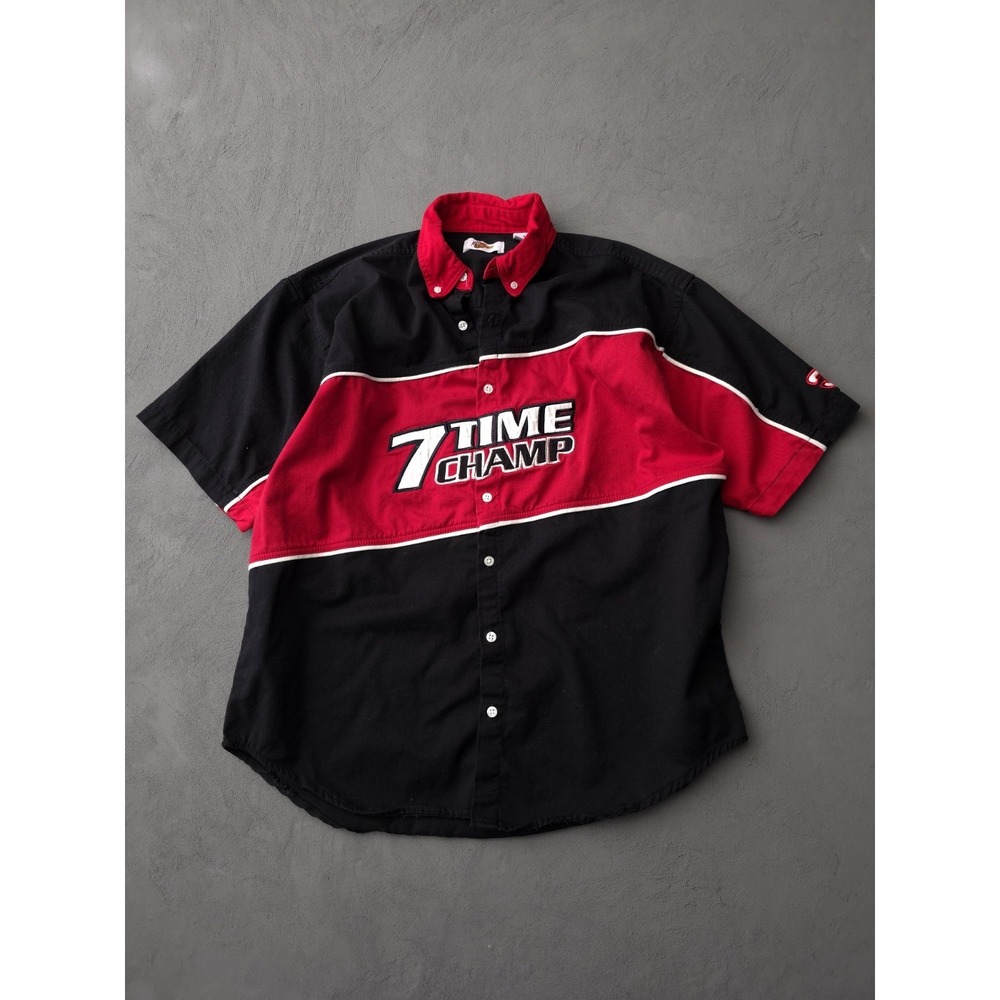 Vintage‎ 2000s Dale Earnhardt 7 Time Champ Black Red Button-Up Shirt XL